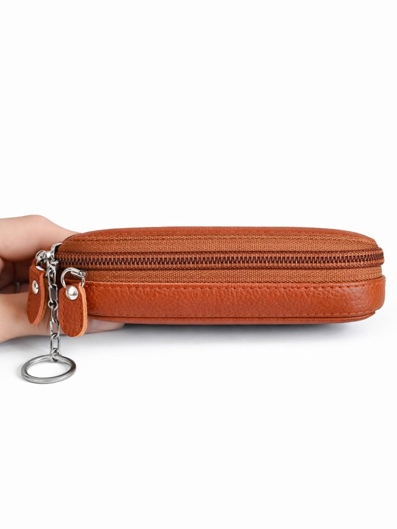 New Women’s PU Leather Zip Wallet, Small Coin Purse Card Holder with Keychain, Portable Mini Clutch Wrist Wallet