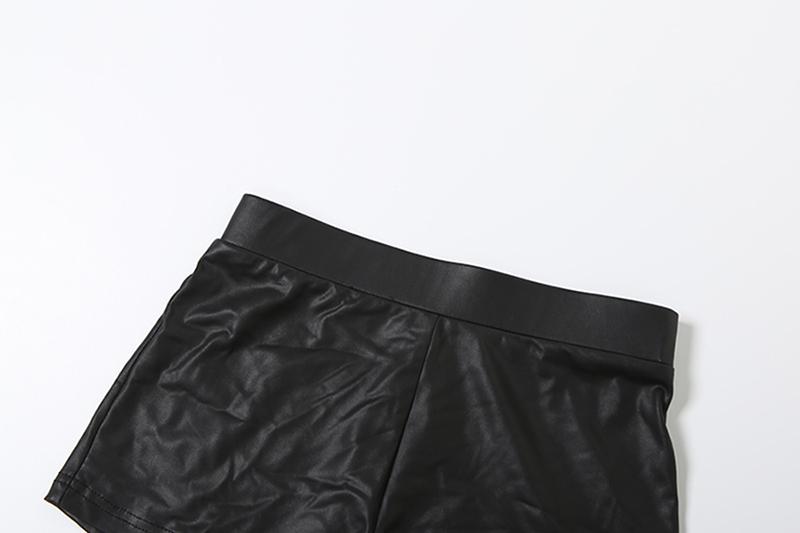 DOUCIU Classic Retro Matte Tight Sexy Hot Street Personality Cool Versatile Bar Party Women'S Thin Solid Color Zipper Long-Sleeved Top Shorts Two-Piece Set