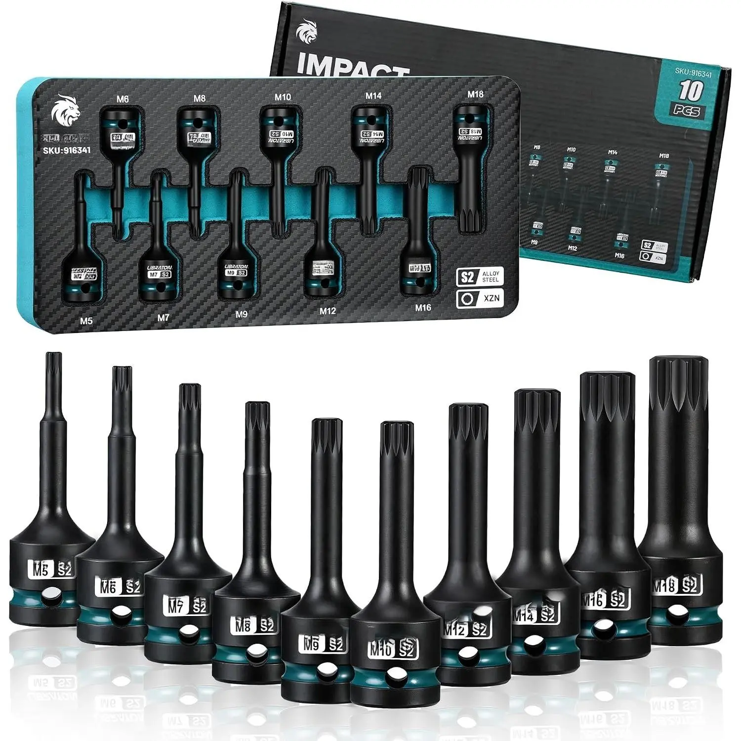 10 count  XZN Triple Square Spline Bit Socket Set, 1/2" Dr
