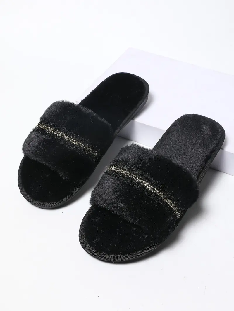 New Lace Plush Slippers, Girl's Heartfelt Home One-Strap Slippers, Princess Style Pearl Lace Plush Slippers, Fashionable and Cozy