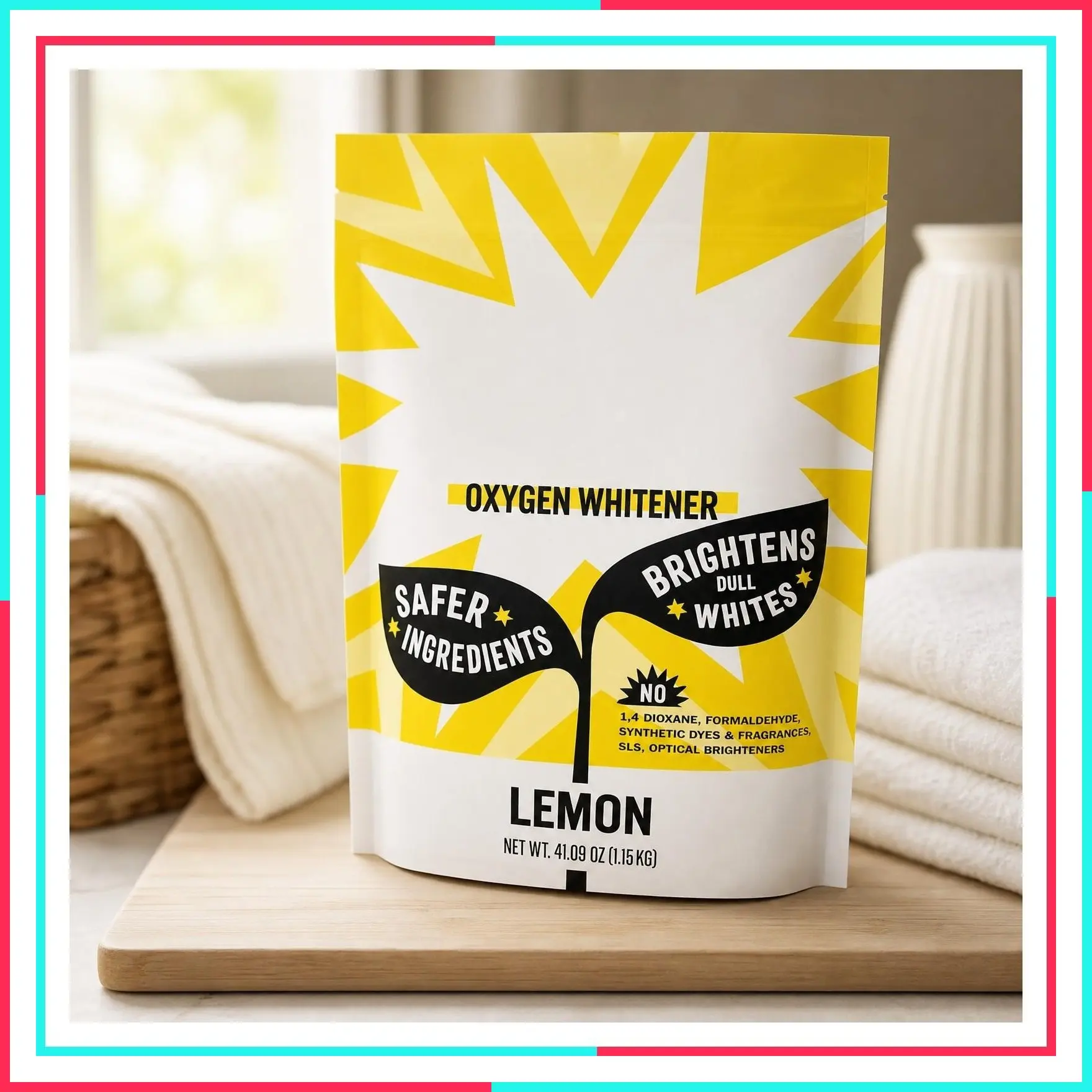 Oxygen Whitener - Powerful Bleach Alternative, Chlorine Free & Color Safe - Brightens Whites & Removes Stains, Lemon Essential Oil, 41.09 oz