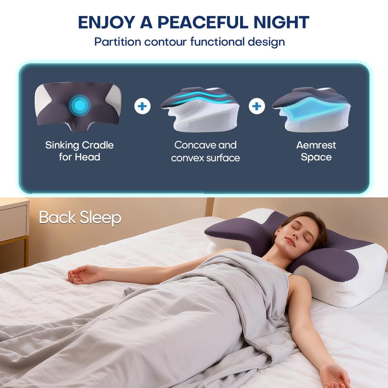 Widened double-wing neck pillow with a cool, breathable design and a removable pillowcase. Available in two different heights. Enlarged armrests accommodate both supine and prone sleepers.Ergonomic memory foam pillow. Valentine's and Christmas gifts.