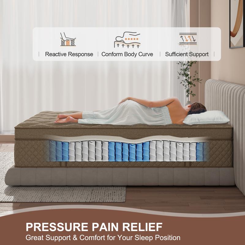 14/12 Inch Twin Full Queen King Size Mattress in a Box,Memory Foam Hybrid Mattress with Individual Pocket Spring for Motion Isolation & Silent Sleep&Lumbar Support & Pressure Relief,Medium Firm