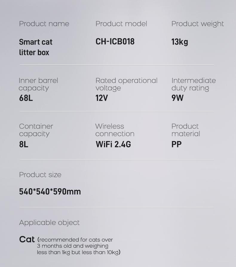 Open-Top Self Cleaning Litter Box, Automatic Cat Litter Box with APP Control, Dual Safety Sensors, Includes Trash Bags, Grey-White