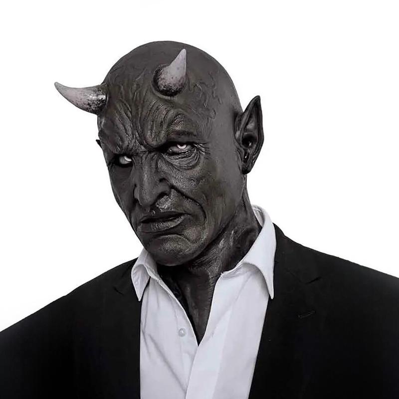 Evil Devil Mask with Horns Design, Horror Demon Halloween Latex Helmet, Create Spooky Atmosphere for Halloween Cosplay & Horror Theme Parties, Perfect Costume Accessory