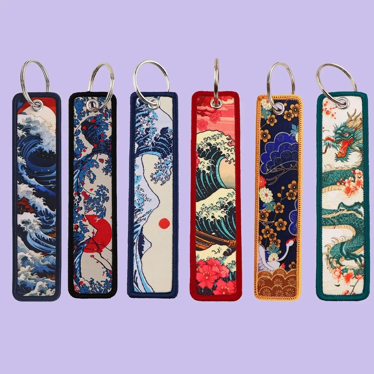 1pc Double-Sided Lightweight Rectangle Sea Wave Art Embroidery Keychain, Fashion Accessory for Motorcycles, Cars, Backpacks, Ideal Gift, Gifts
