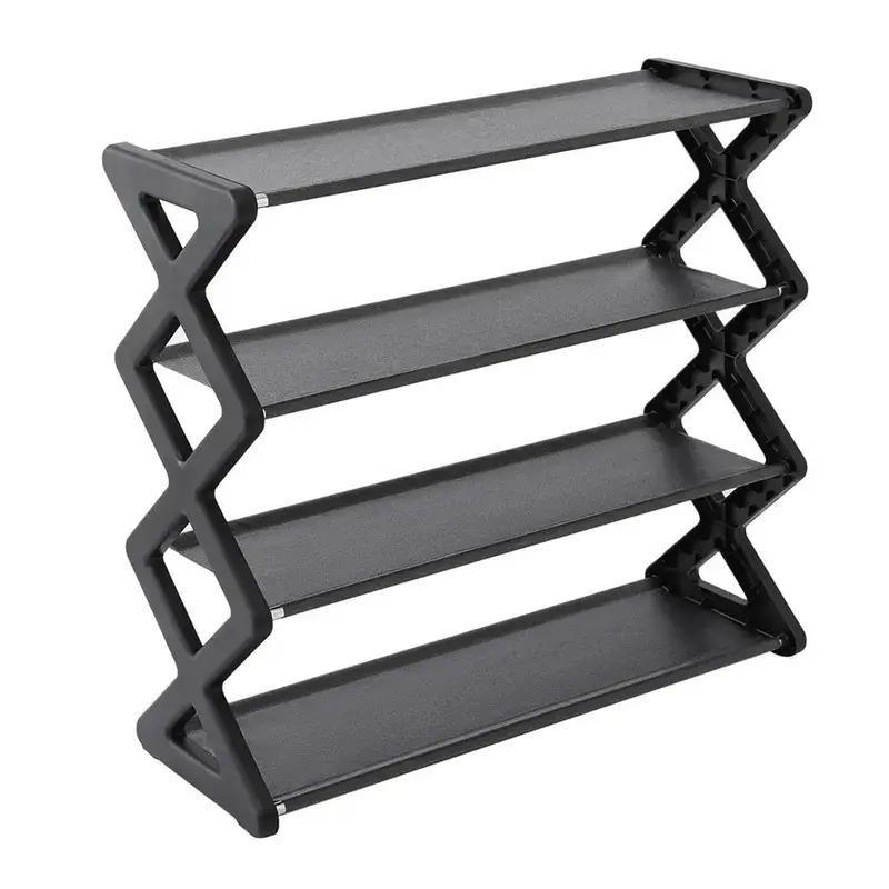 4-Tier Self-Assembly Shoe Rack, Adjustable Multi-Purpose Storage Shelf for Shoes Plants Books, Room Organizer Metal X-Shaped Stand, Shoe Organization Rack