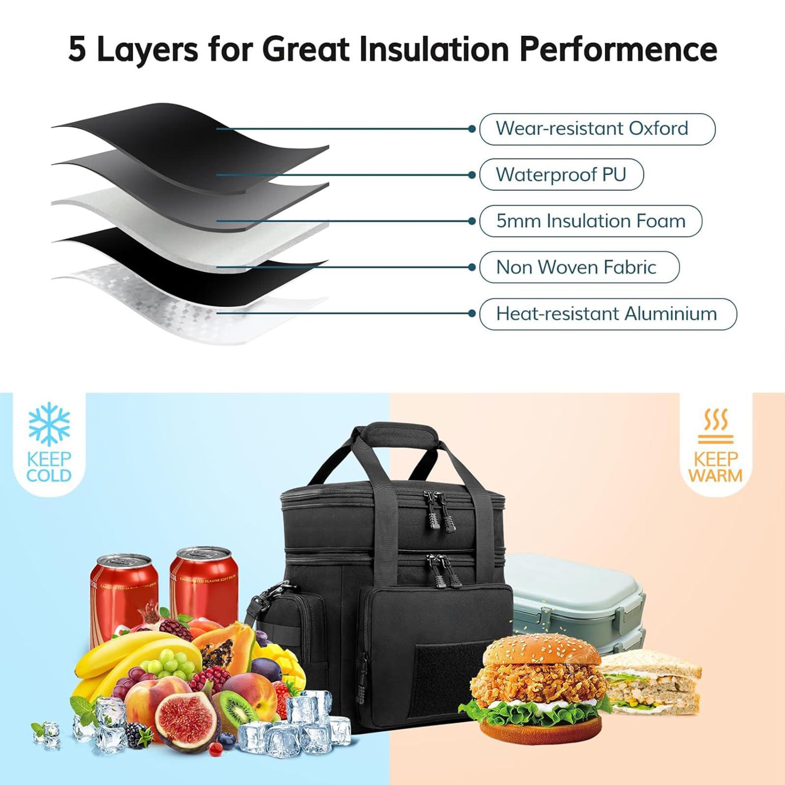 HSHRISH LB10. Expandable Double-Deck Lunch Bag, Suitable for Work, School Picnics, Beach Lunch Bags for Men and Women, Reusable Portable Lunch Box With Side Pockets, One Shoulder Portable Lunch Bag Waterproof and Leak proof Insulated Lunch Bag  Cooler