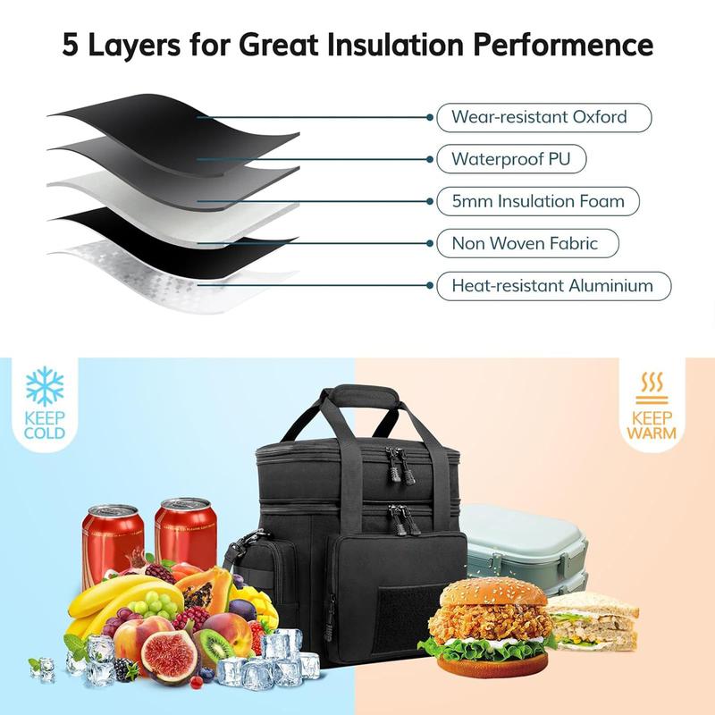 HSHRISH LB10. Expandable Double-Deck Lunch Bag, Suitable for Work, School Picnics, Beach Lunch Bags for Men and Women, Reusable Portable Lunch Box With Side Pockets, One Shoulder Portable Lunch Bag Waterproof and Leak proof Insulated Lunch Bag  Cooler