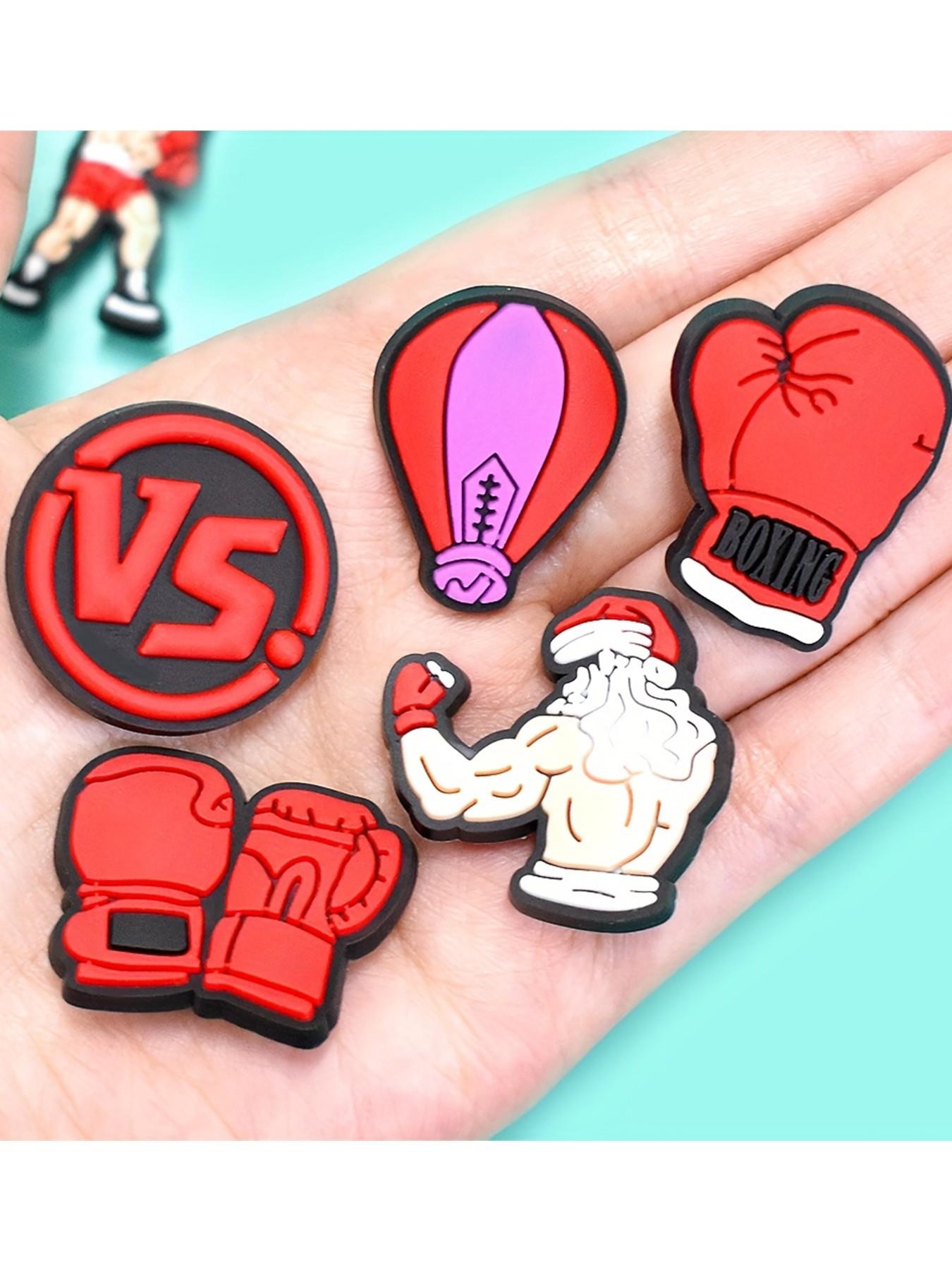 10pcs, plastic, red boxing series plastic shoe charms, boxer sandbag gloves with diverse patterns shoe accessories, holiday party gifts
