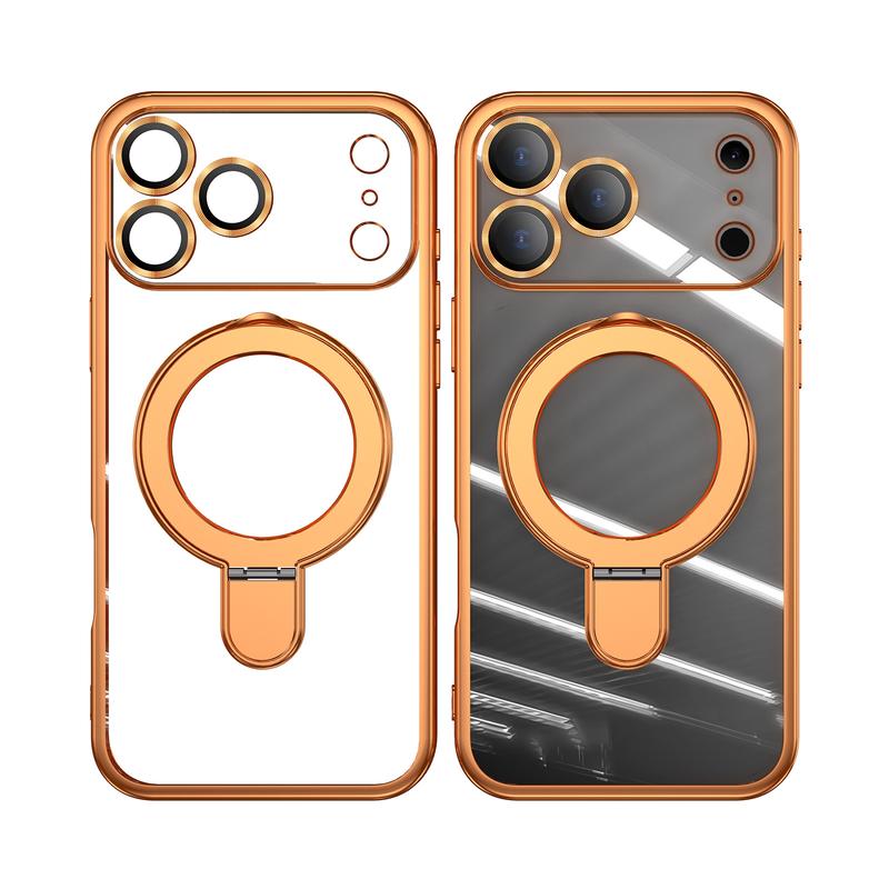 Compatible with iPhone 17 Pro Max 16 15 14 13 12 Case with Invisible Magnetic Ring Stand Compatible with Mag-Safe Full Camera Lens Protector Plating Clear Phone Case
