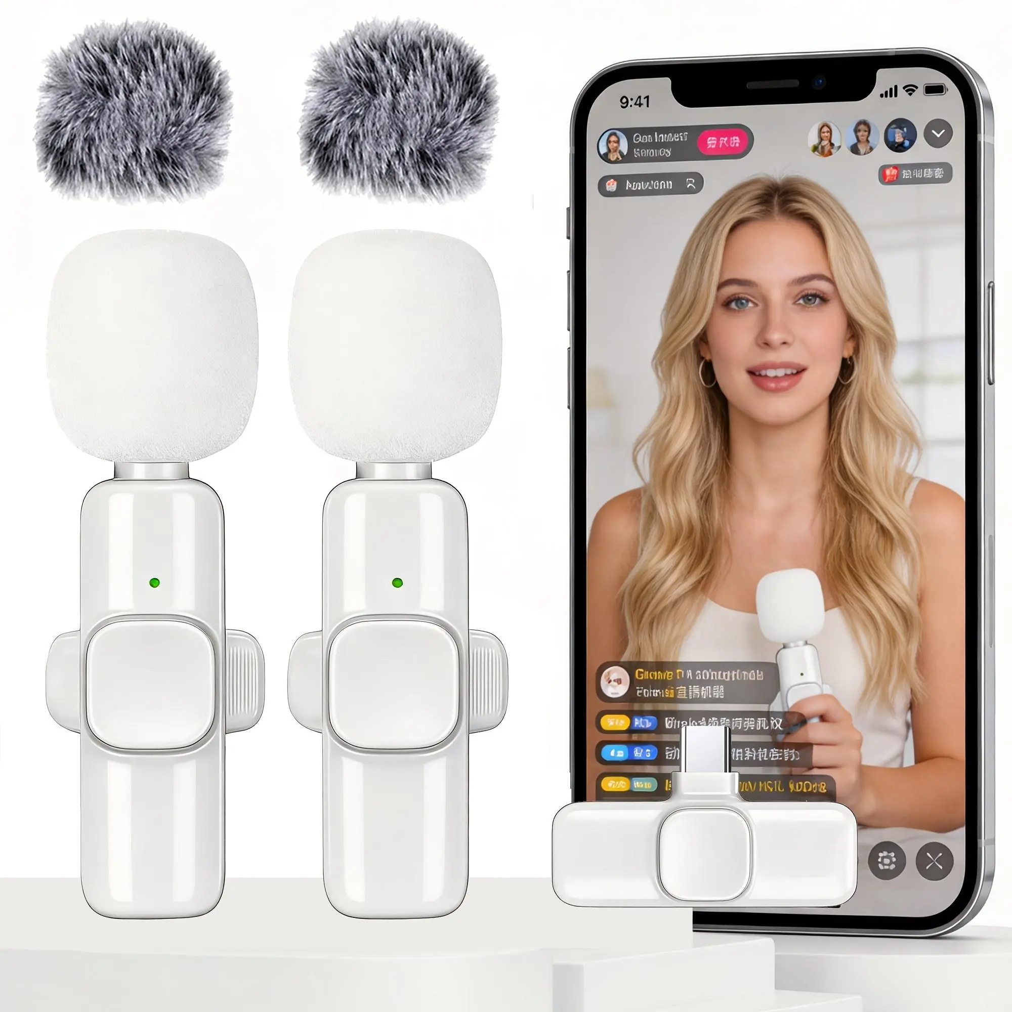 2026 New Wihte Wireless Microphone for iPhone Lightning Gaming Microphone Android Phone, Lapto Lavalier Microphone for Video Recording, Mini Mics with Noise Reduction for Podcast YouTube TikTok Vlog Karaoke, Podcast Equipment, ASMR, Pc Microphone