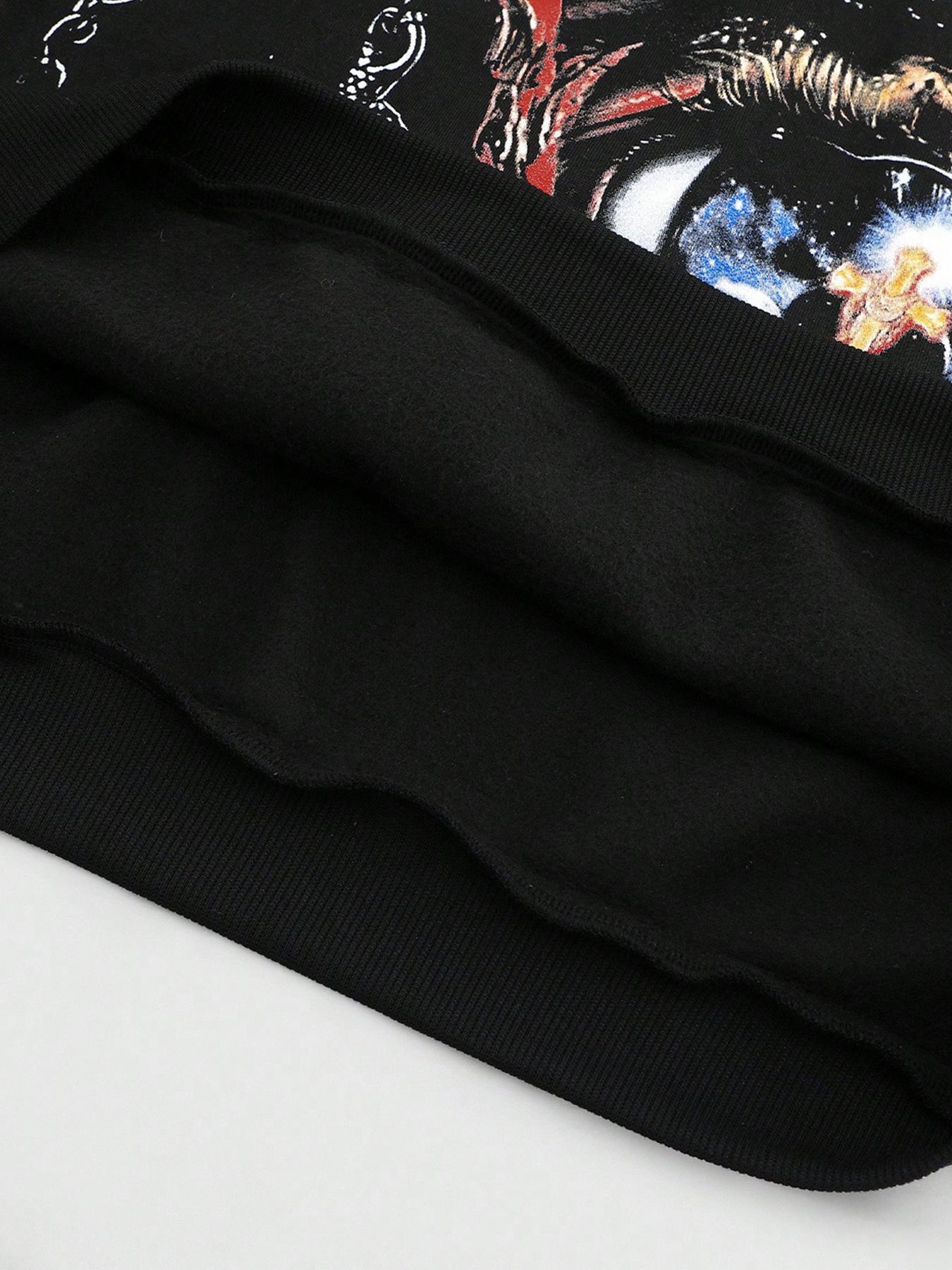 Men's Hooded Sweatshirt Autumn Winter Street Style American Fashion Eye Element English Pattern Print Short Hoodie Casual Streetwear Sweatshirt