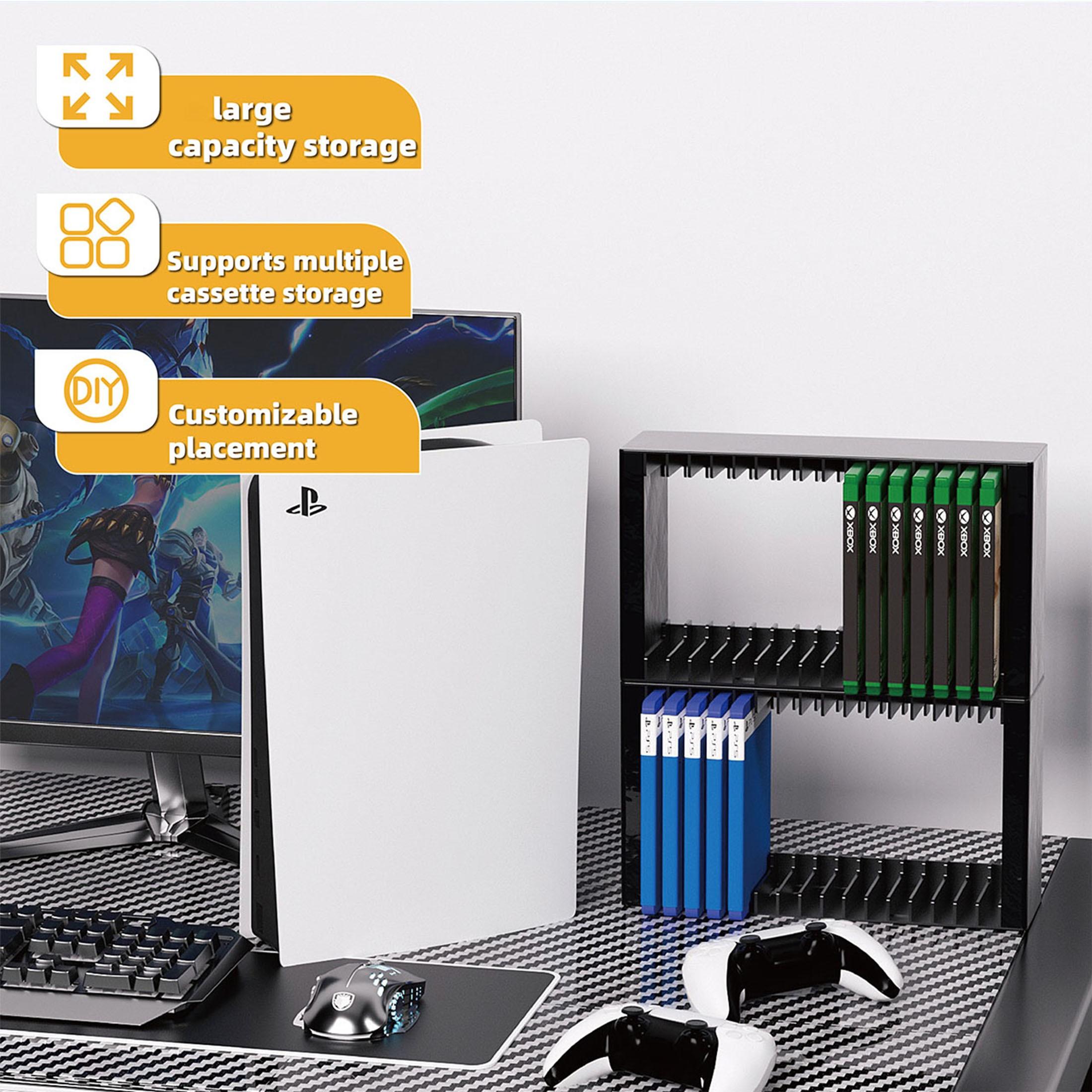 16 Slot Video Game Disc Storage Tower, Vertical Game Case Organizer Rack, ABS Stackable Stand, Space Saving Game Shelf, Display Holder, Compatible with PS5 PS4 Xbox Series X/S Xbox One and Switch, for Gaming Room Setup Display and Desk Organiz