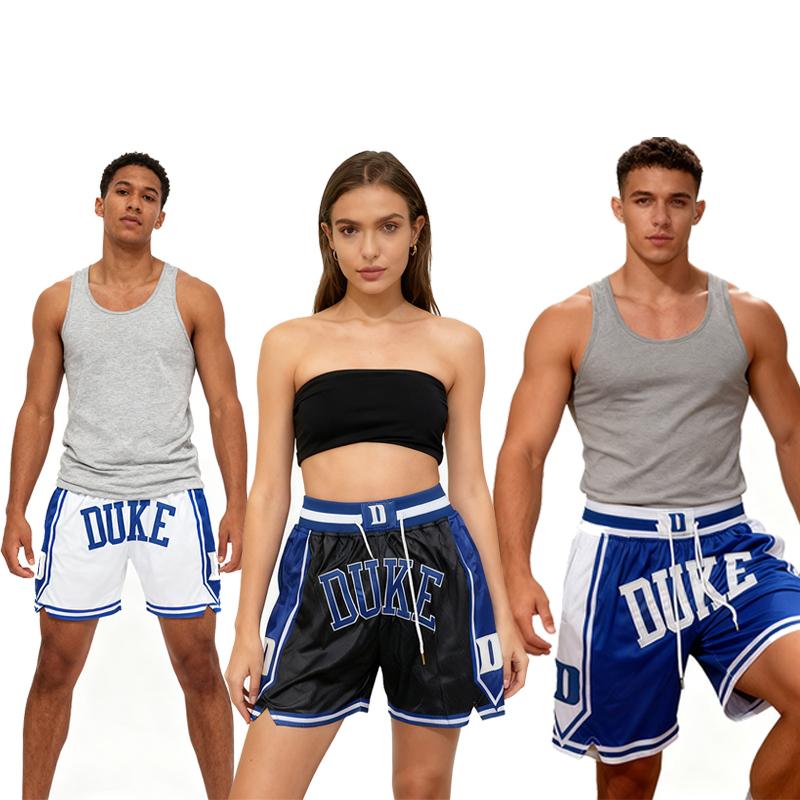 UKE 2026 Summer Basketball Shorts with Four Pockets Sewing Embroidery Lettering Breathable Retro Style for Outdoor Sports Beach Large Size Black White Blue