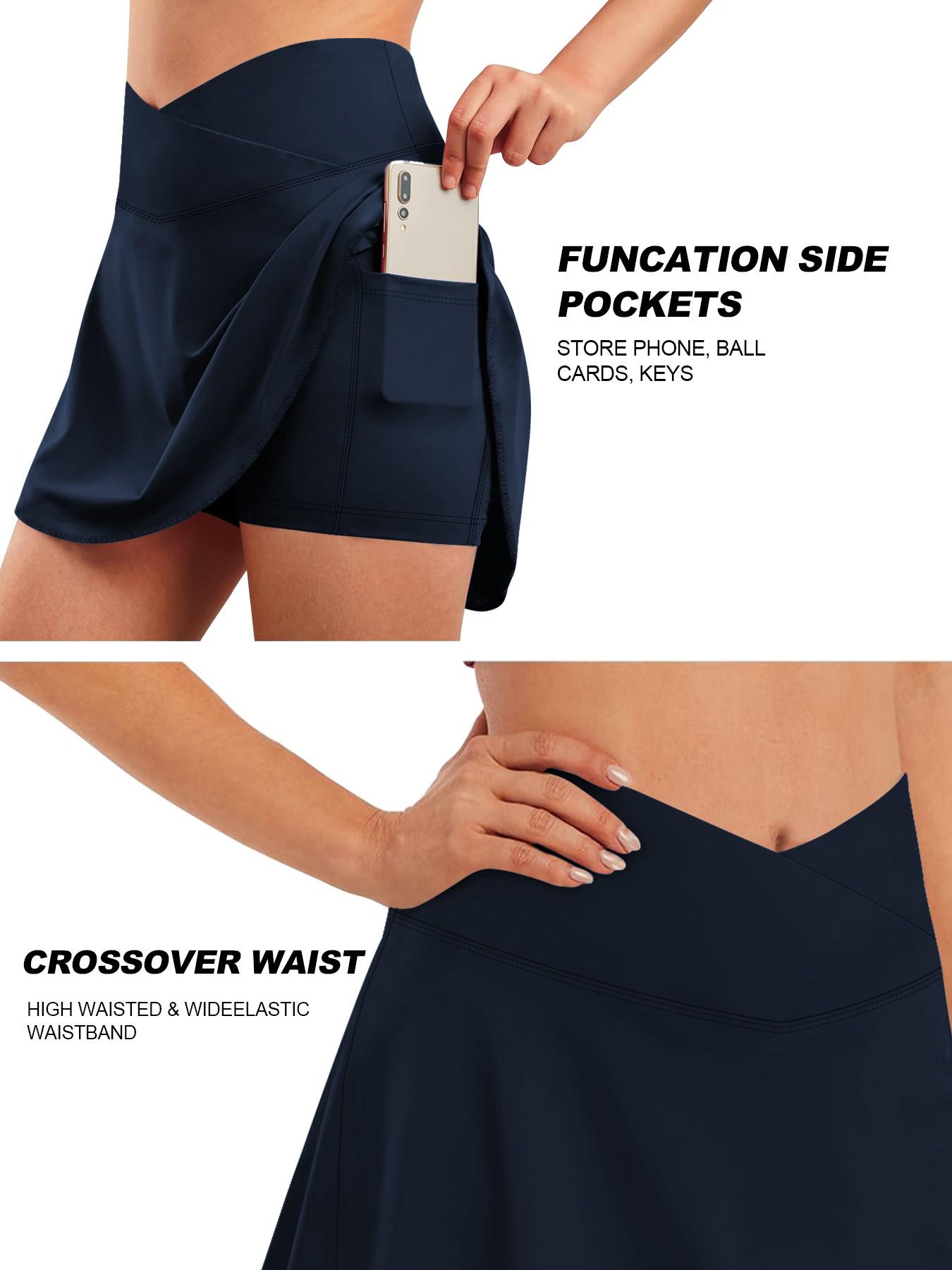 Women's Plus Size Skirt Dress with Safety Pants and Pockets, Cross Waist Design, Multifunctional and Stylish, Ideal for Daily Wear and Outdoor Sports