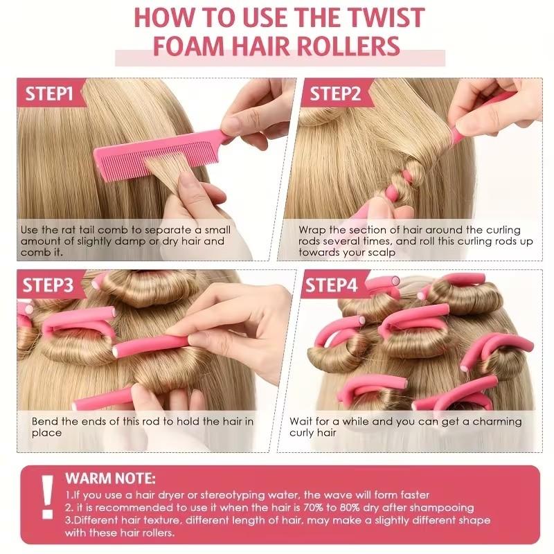 10pcs Flexible Hair Rollers Set, No Heat Curling Rods for Soft Waves & Spirals, DIY Foam Hair Rolls for Short & Long Hair, Blue, Heatless Hair Curlers