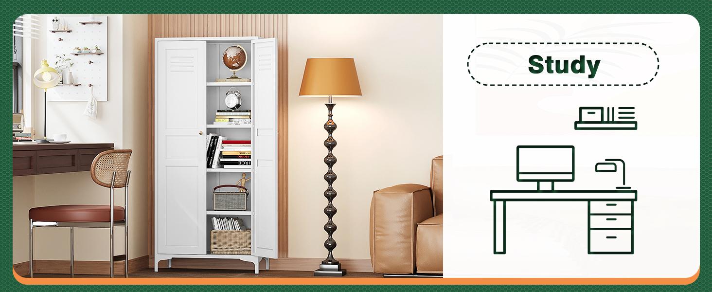 Letaya White Storage Cabinet with Feets-Metal Home Kitchen Pantry Cabinets with Doors and Adjustable Shelves,Organization Locker for Cupboard/Bedroom/Dining/Living/Bathroom/Office/Garage Room