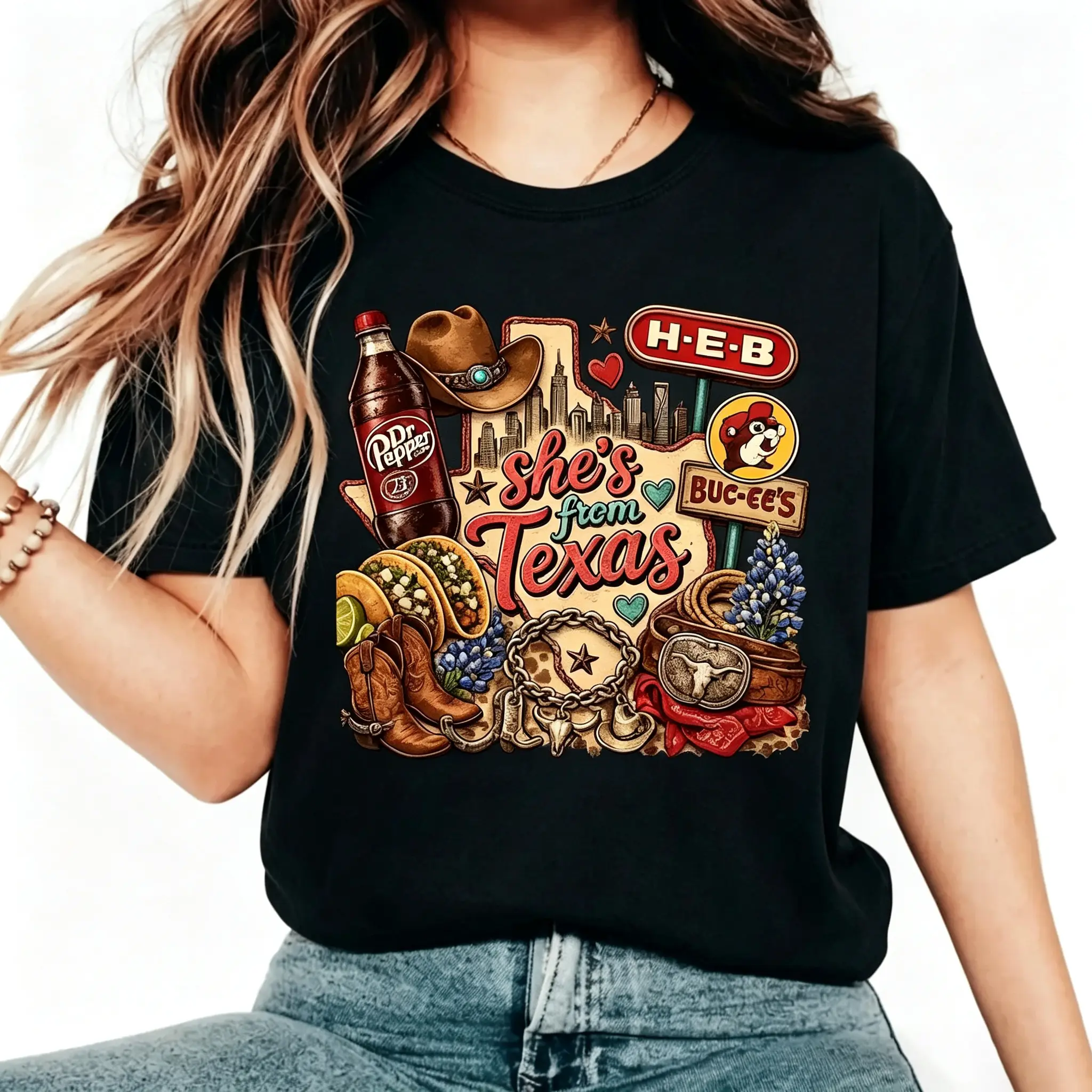Soft Breathable Relaxed Fit Western Graphic Short Sleeve Tee Made With Premium Printed Craft, Vintage Texas Culture Country Style Apparel, womens summer clothing casual staple, fashionable summer outfits women, retro southwest daily top matching your Summ