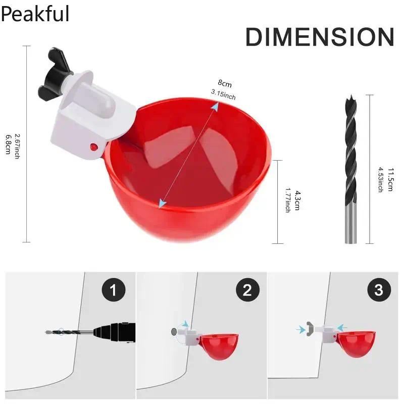 6 Pcs Large Automatic Poultry Water Cups, Leak-Proof Self-Filling Chicken Drinker Set with DIY Hole Opener, Perfect for Coop & Farm, Fresh Water for Ducks, Turkeys & Geese