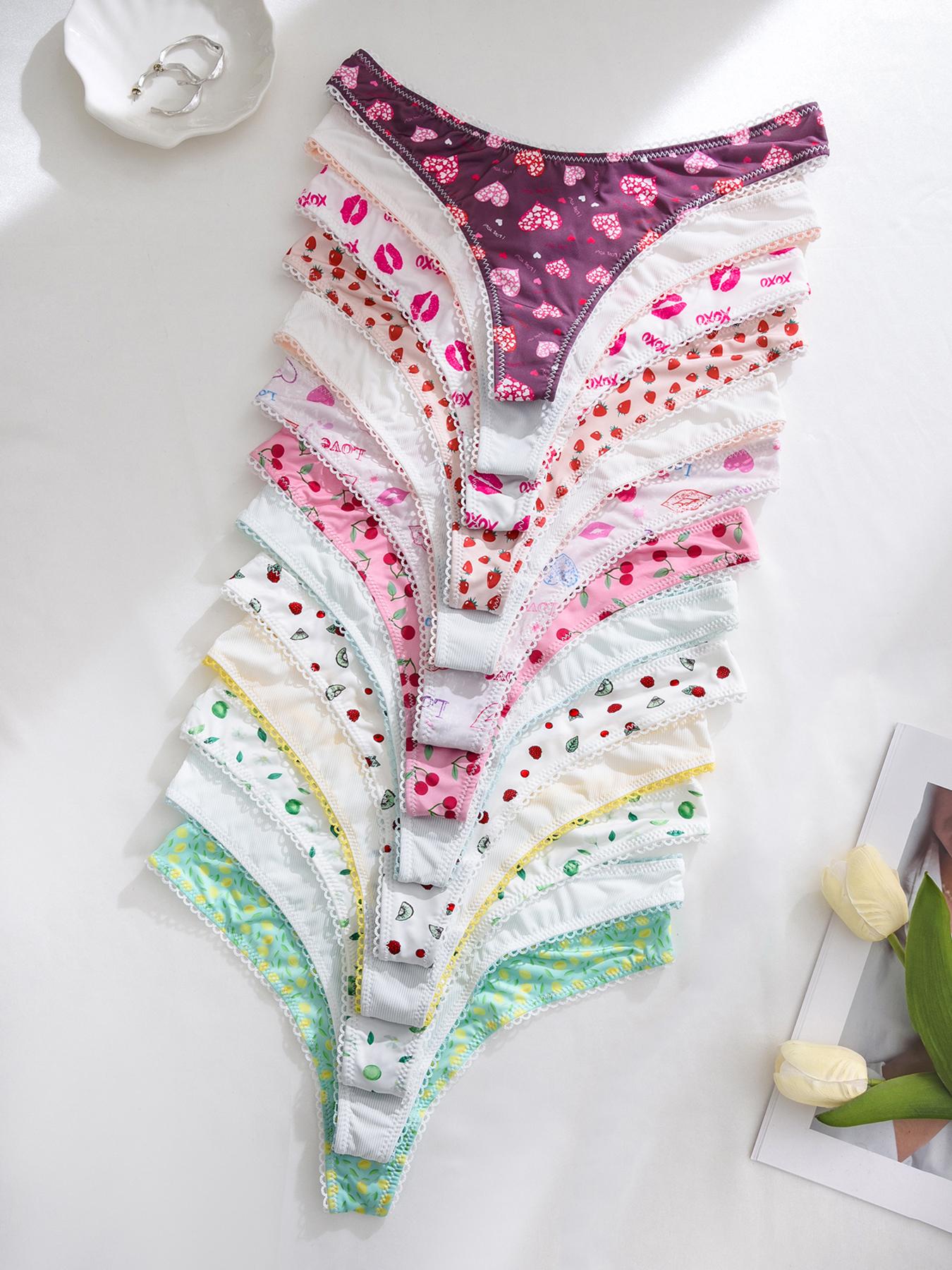 Women's All Over Print Contrast Lace Panty, 2025 New Style Soft Comfy Breathable Cute Thongs for Daily Wear, Underwear for All Seasons, Underwear for Women, Soft Comfy Panties, Fashion Comfy Underwear