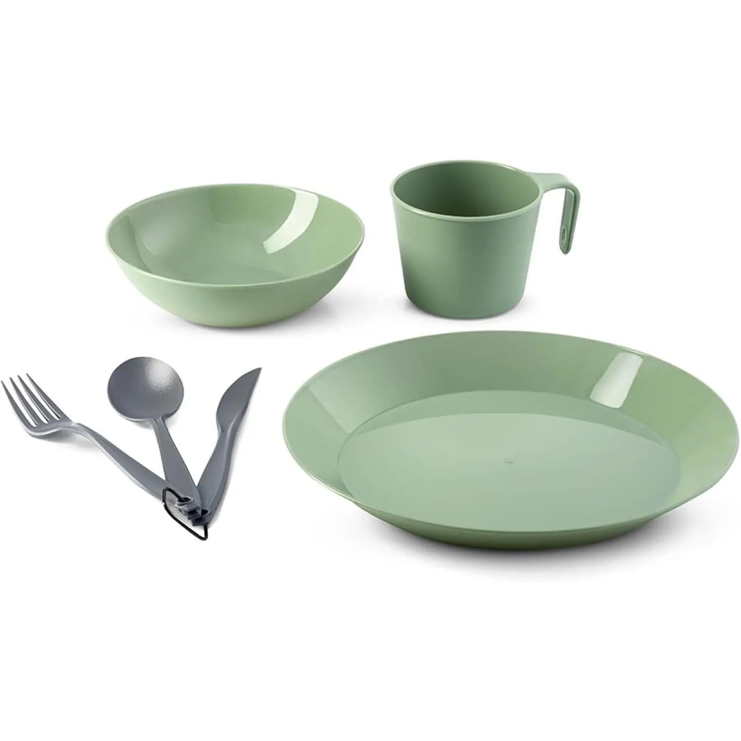 Cascadian Table Set 6-Piece Camping Backpacking Mess Kit, BPA Free Plastic Plate Bowl Mug Cup & Cutlery Set
