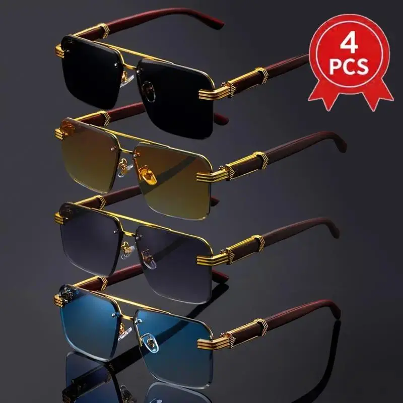 Unisex 4-Pack Vintage Retro Square Sunglasses, Oversized Double Bridge Lightweight Eyewear, Classic Versatile Frames, Fashion Accessory For Men & Women For Parties And Daily Casual Outfits, Sunglasses For Women, Men's Sunglasses