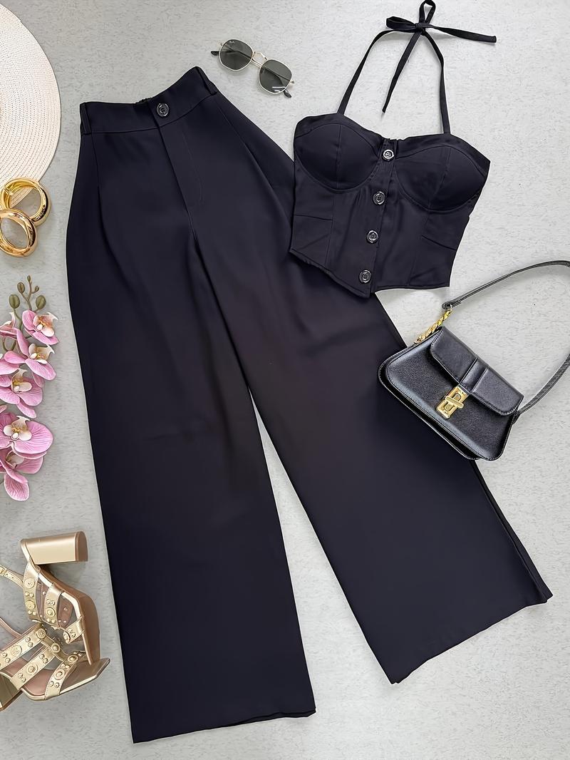 Spring Summer New Women's Fashion Solid Color Two-Piece Set Vest Long Pants, Casual Stylish, Perfect for Daily Wear