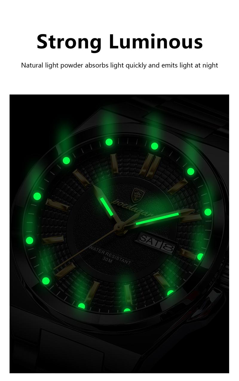 Poedagar Top Business Men's Watches, Stainless Steel Waterproof Luminous Man Watch, Date Week Display, Casual Fashion Quartz Wristwatch, Stylish Watch