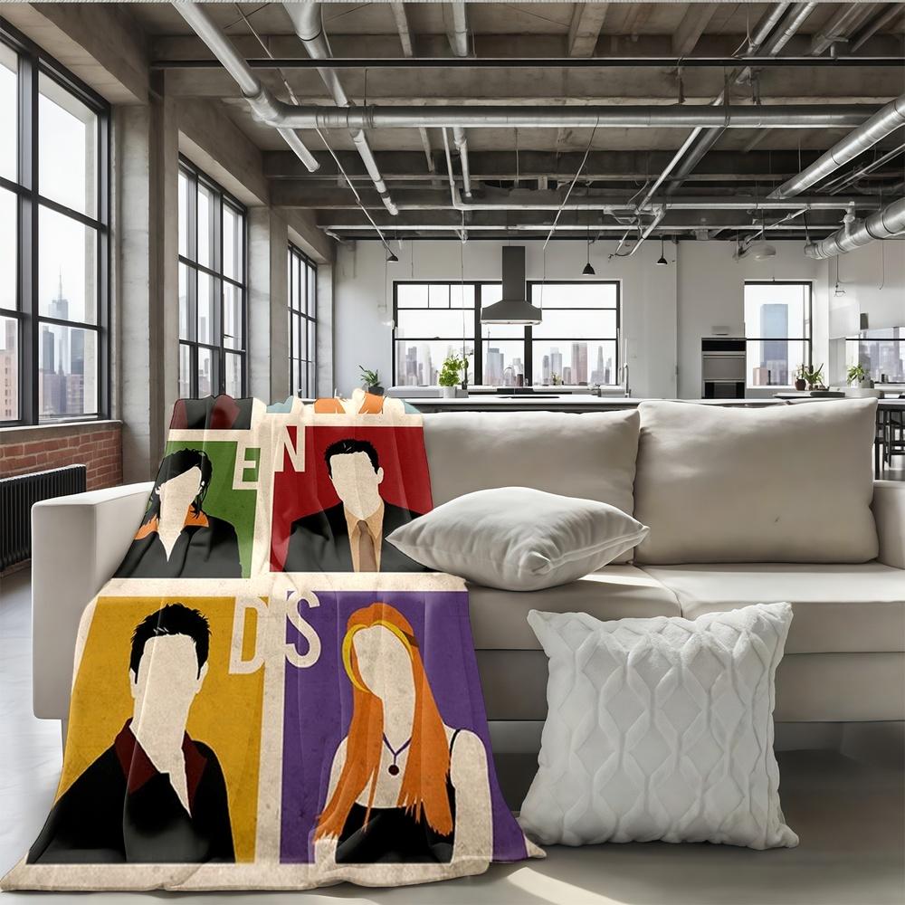 1pc Artistic Multi-Colored Block Group Silhouette Flannel Blanket, Ultra Soft Breathable Anti-Pilling Throw, Warm Cozy Fleece for Bed, Couch, Dorm, Movie Night, Outdoor, Car, Adult Men Women Gi