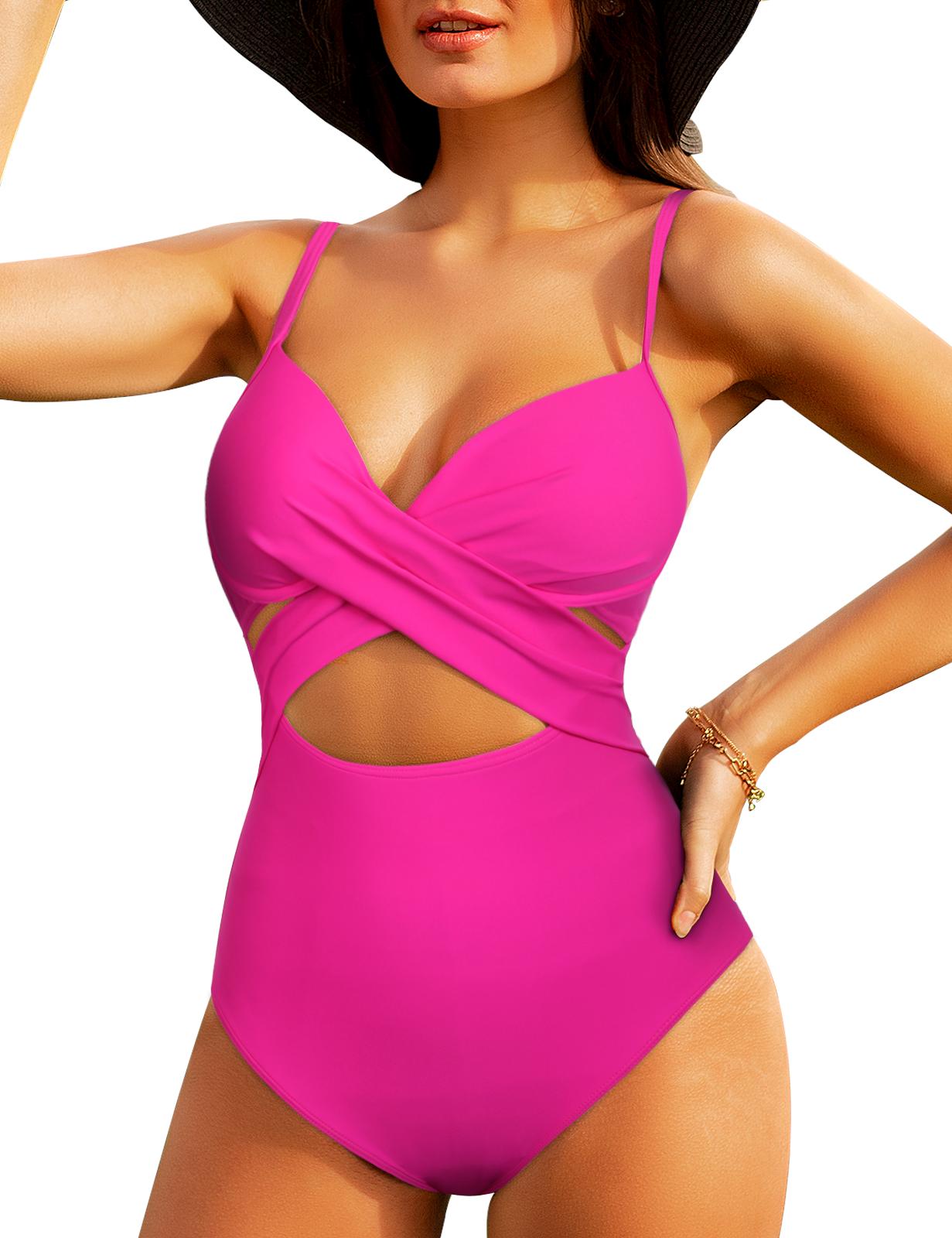 Hilor Women's Underwire One Piece Swimsuits with Crossover Cutout Bathing Suits Push Up Monokini Swimwear