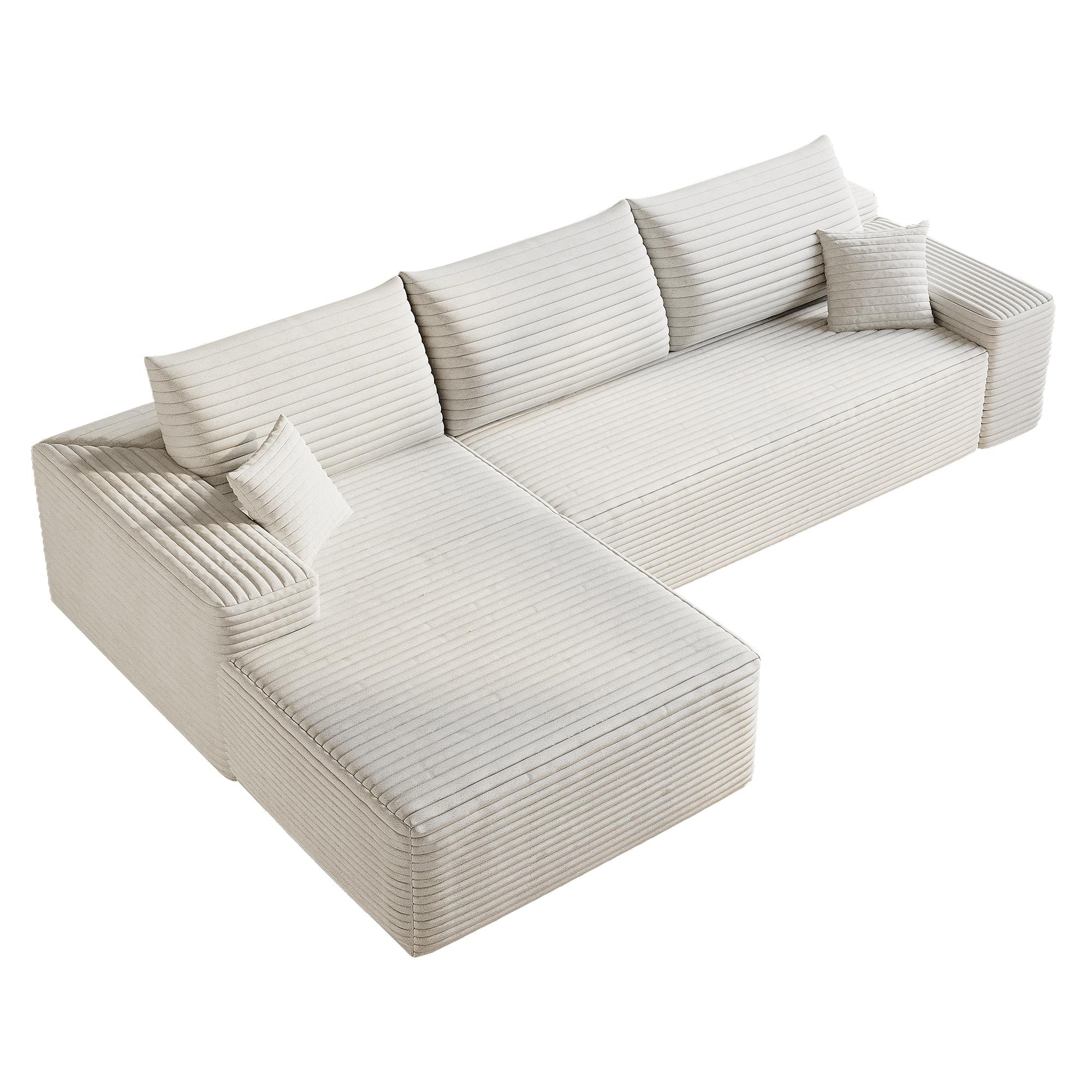 107" Cloud Sectional Couch with L-Shape Chaise,Modern Modular Sofa with Deep Seat, Upholstered Couches for Living Room Bedroom,No Assembly Required, (Plush Corduroy Fabric),White