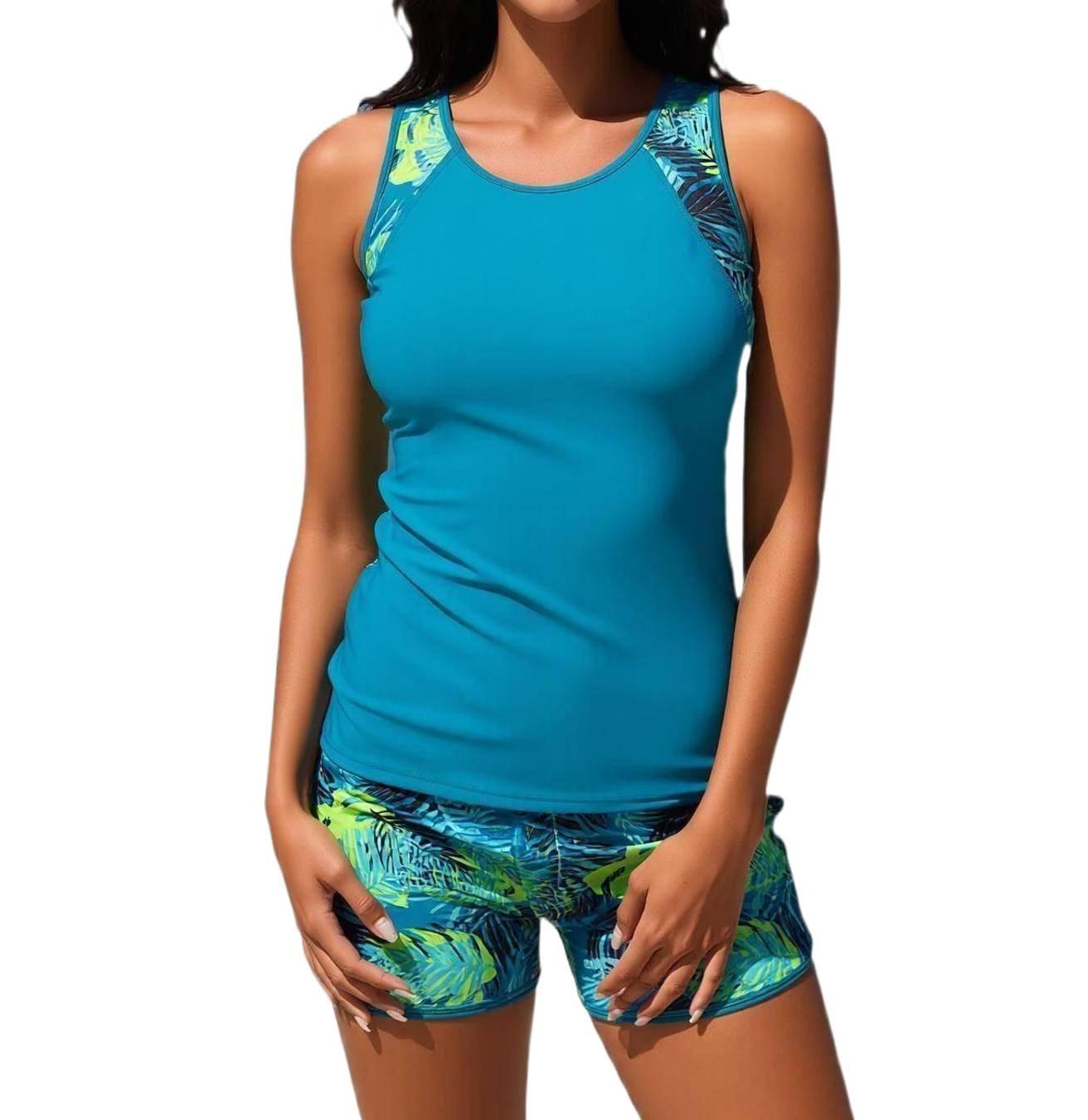 Women'S Two-Piece Fashion Mom High-Waisted Bikini Set With Tummy Control Racerback Top And Boyshorts Beach Swimwear Quick-Dry Surfing Set