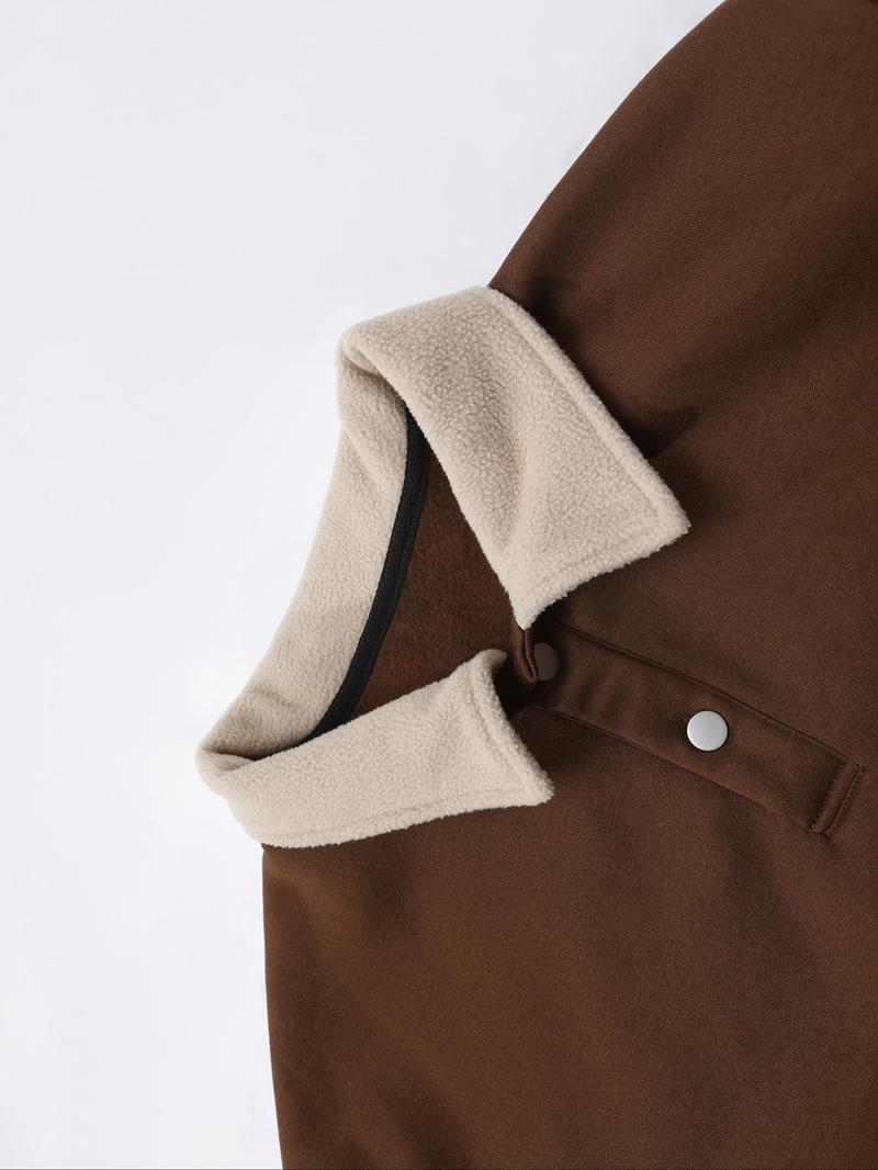 Unisex Y2K Style New York Letter Print Polo Sweatshirt, Thick Retro British Aesthetic Lamb Wool Collar Pullover for Streetwear Casual Wear