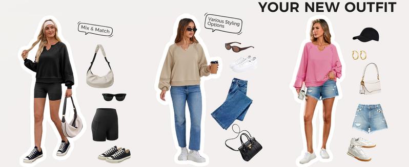 Fisoew Womens Casual Sweatshirt Oversized Lantern Long Sleeve V Neck Lace Loose Fit Fall Pullover Tops