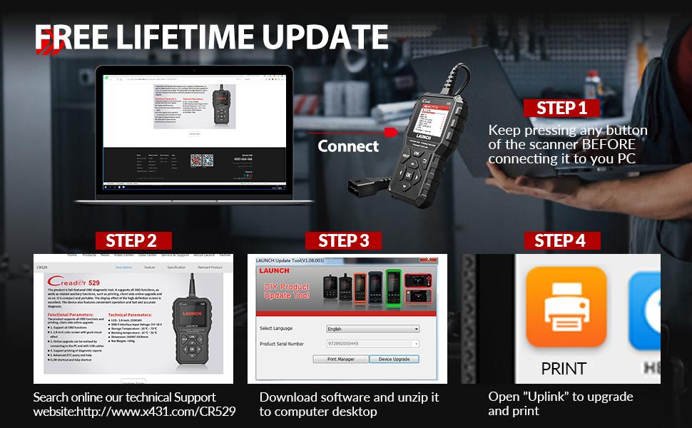 LAUNCH OBD2 Scanner CR529 Code Reader Check Engine Light for All OBDII Car After 1996 Full OBD2 Functions Mode 8, I/M Readiness DTC Lookup Lifetime Free Update Scan Tool