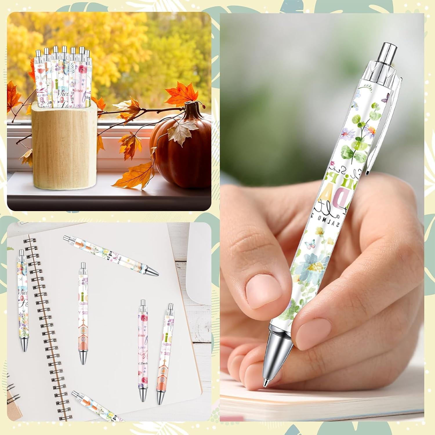 8/16/24 Pcs Bible Verse Ballpoint Pens, Inspirational Butterfly Smooth Writing BallPoint Pens, Spanish Christian Flower Pen Set, Religious Church Gifts for Women Men, Coworker Office School Supplies