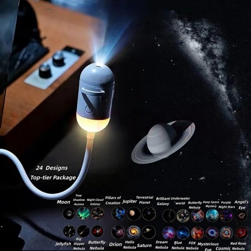 Multifunctional Portable Glaxcy Starry Sky Night Light Projector, with Sliding Projection Films, Adjustable Brightness 360° Rotating Design and USB Power for Car and Bedroom Decoration for Adults and Kids.