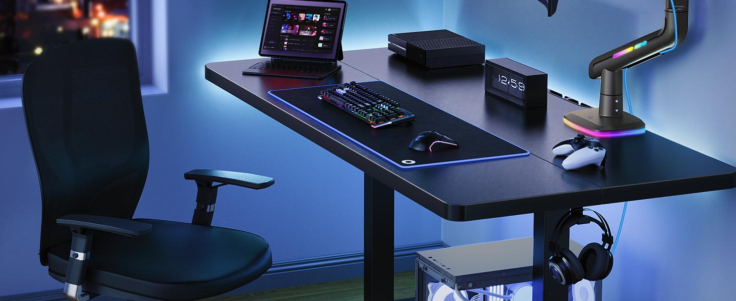 HUANUO RGB/Non-RGB Monitor Arm for Ultrawide Screens up to 57″/49'', Heavy-Duty Single Mount Holds 44 lbs, Fully Adjustable Gaming Monitor Arm with C-Clamp & Grommet Base, Max VESA 100 x 100mm