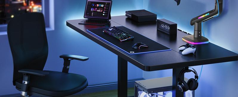 HUANUO RGB/Non-RGB Monitor Arm for Ultrawide Screens up to 57″/49'', Heavy-Duty Single Mount Holds 44 lbs, Fully Adjustable Gaming Monitor Arm with C-Clamp & Grommet Base, Max VESA 100 x 100mm