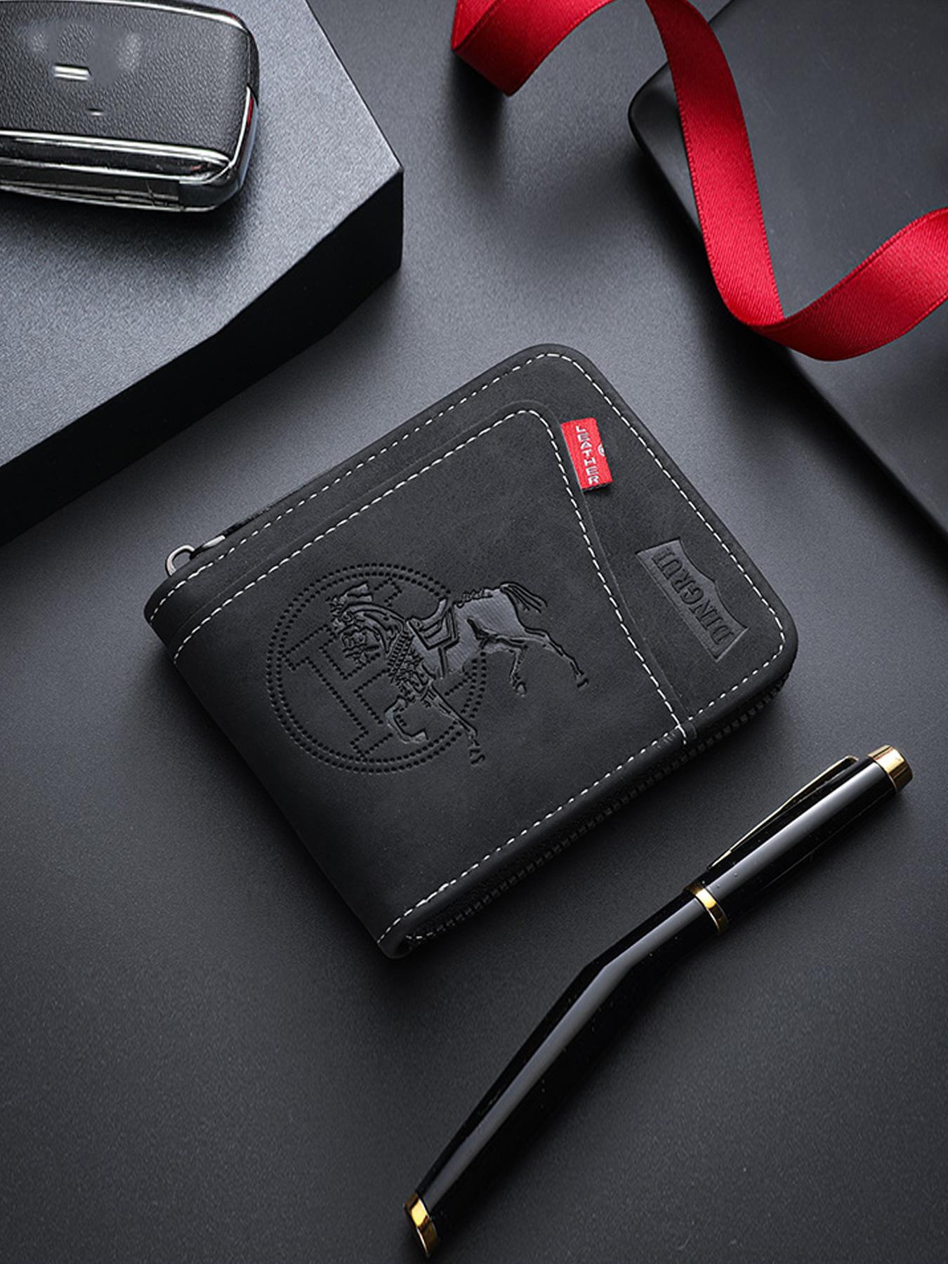 Men's PU Zipper Wallet, Business Fashion Wallet, Durable Fashion Wallet, Rfid Secure, Rfid Blocking Bifold Wallet, Large Capacity, Double Fold Design, Multi-Card Slots, Coin Purse & Credit Card Holder