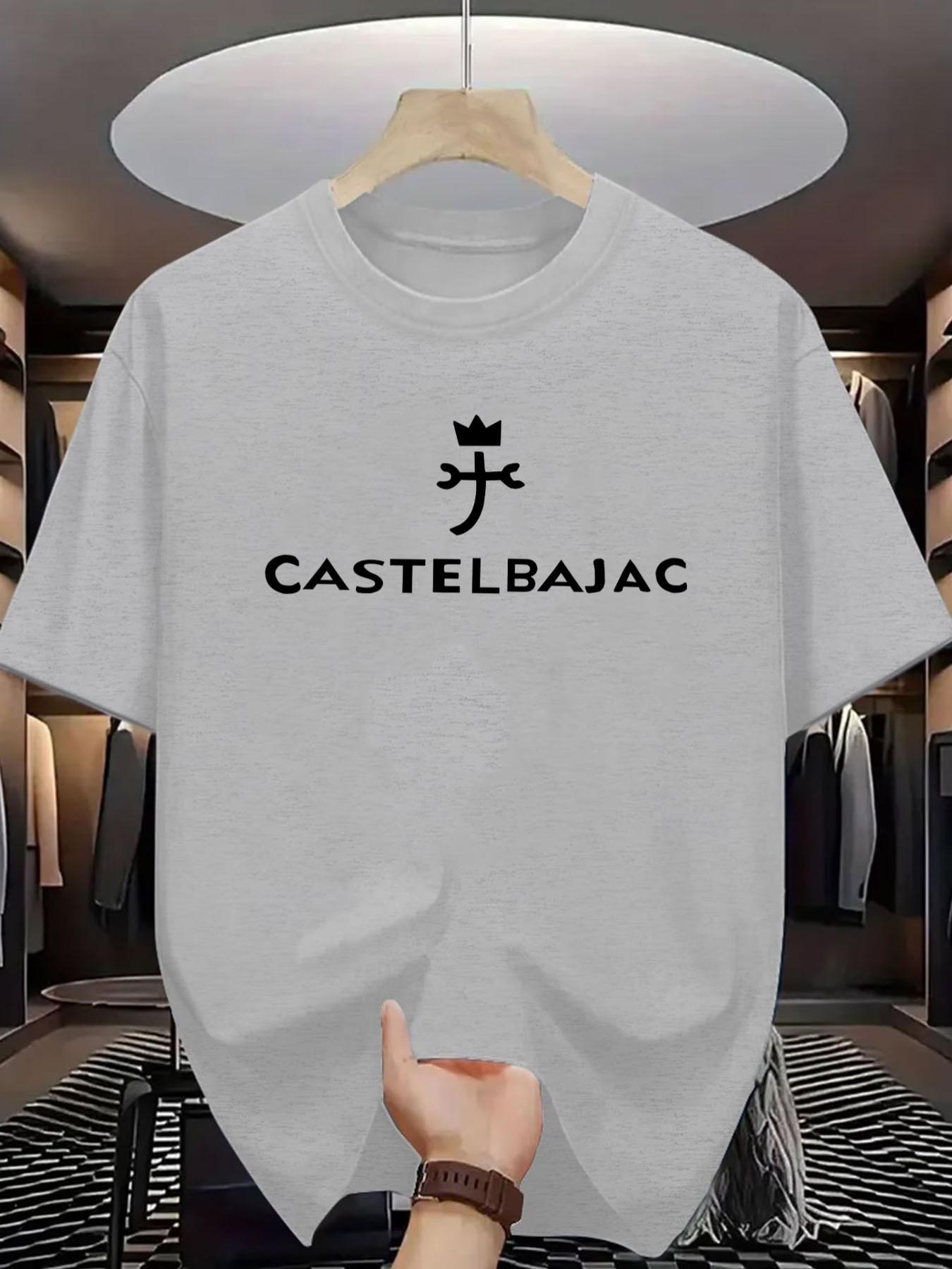 Castelbajac Men's Print T-Shirt, Casual Short Sleeve Slim-Fit Top, Crown Pattern, No Button or Zipper, Ideal for Daily Wear