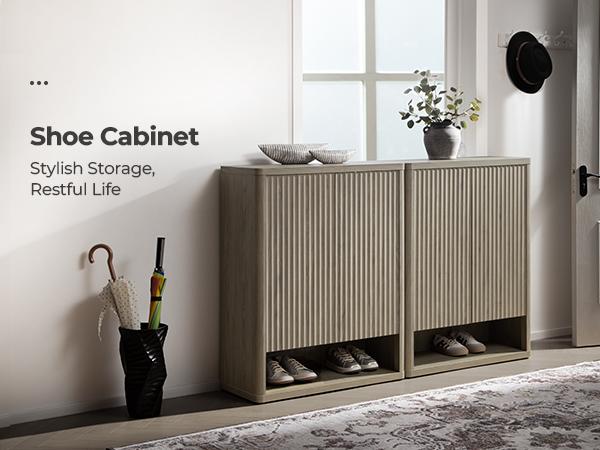 SICOTAS Shoe Cabinet 44" Tall Large Storage Organizer Modern Shoe Rack with Doors & 4 Shelves Mid Century Free Standing 6-Tier Cabinet for Entryway Hallway Living Room Closet