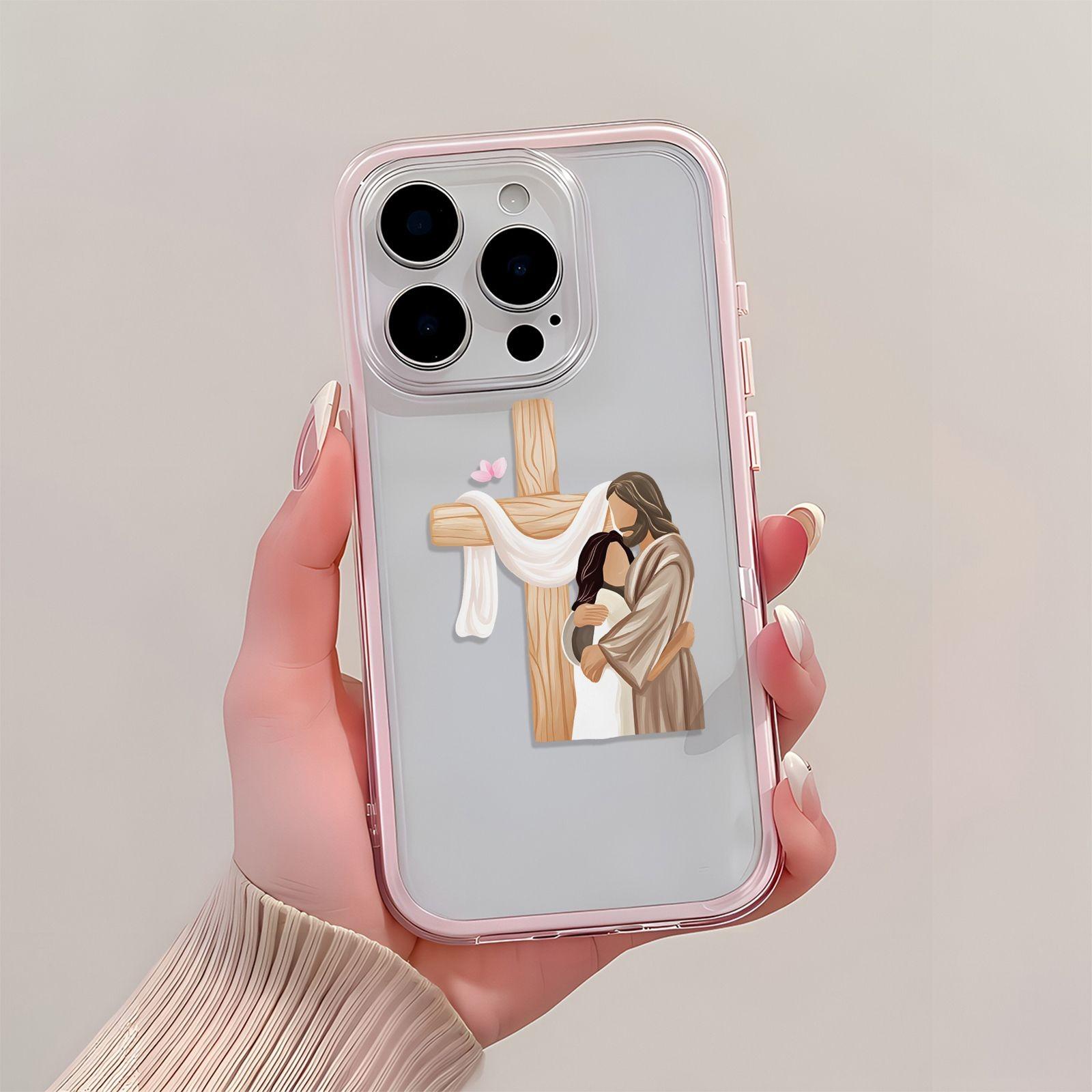 Creative Jesus Cross iPhone Case, Transparent Tpu Full Cover, Religious Design, Fits iPhone 17/16/15/14/13/12/11, Gift Idea