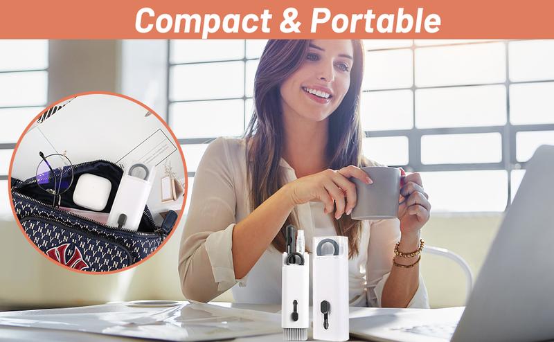 PQRQP Electronic Screen 7 in 1 Cleaner Kit Laptop Keyboard Cleaning Tool for ipad/iwatch/Computer/Phone with Soft Sweep, Swipe, Airpod Cleaner Pen, Key Puller and Spray Bottle