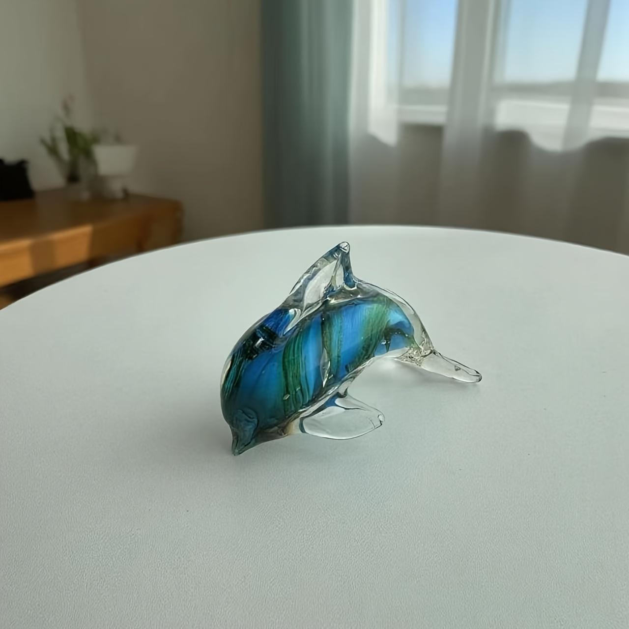 Handmade Blown Glass Dolphin Sculpture, Blue Gradient Glass Art, Luxury Style Home Decor, Unique Art Gift