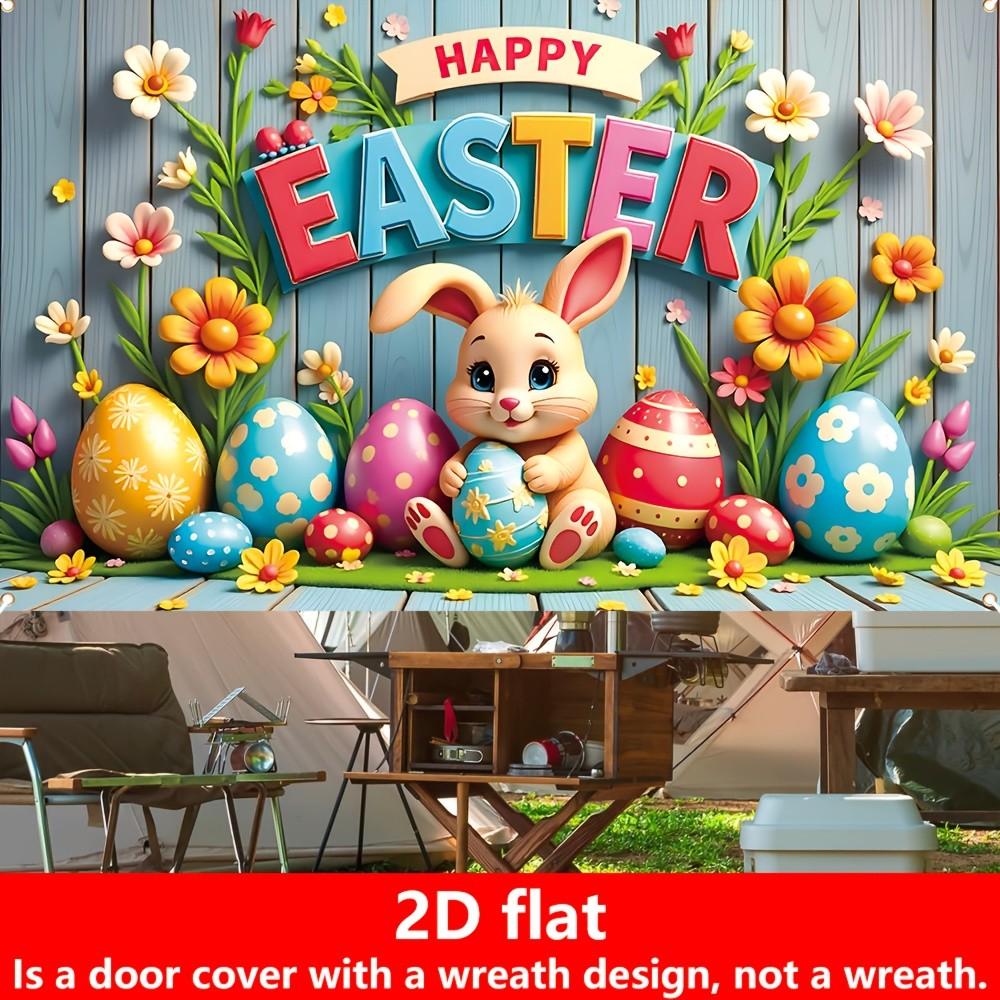 Easter Theme Decorative Flag, 70.87x43.31 Inches, Rabbit and Easter Egg Design, Durable Polyester Material, Perfect Photography Background, Photo Backdrops