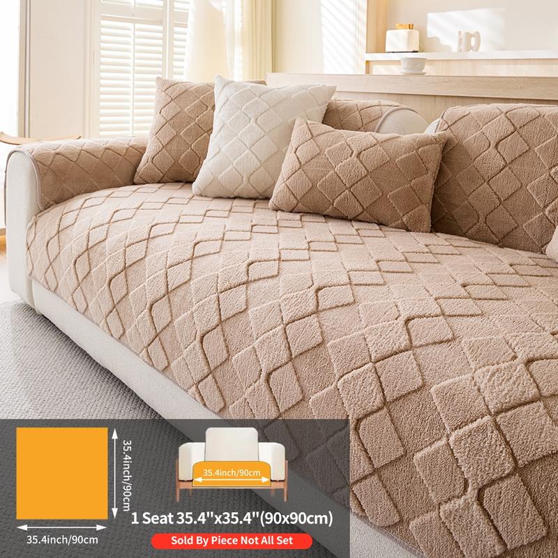 Modern Plush Diamond-Pattern Quilted Sofa Cover, Dustproof, Soft & Pet-Friendly Polyester Protector for Single-Seat to L-Shaped Couches
