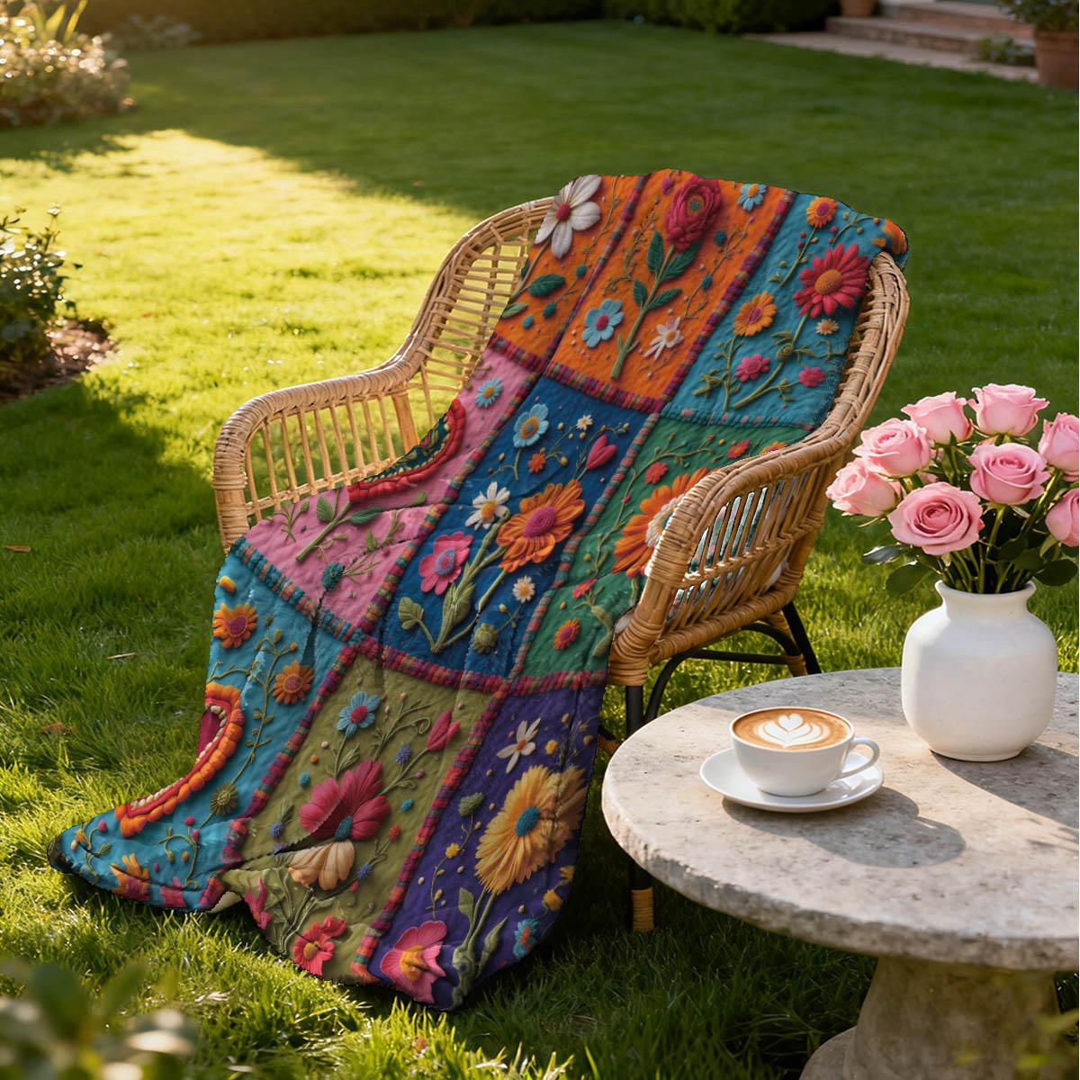 Vintage Floral Patchwork Blanket, Soft Breathable Flannel, Warm Comfortable Washable, Sofa Bedroom Bed Decor, Holiday Gift Multi-Use Throw