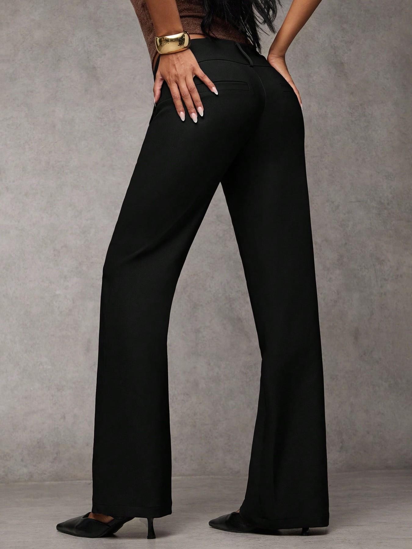 Women's Plain Pocket Elegant Casual Flare Pants, Business Casual Women's Clothing, All-Season Ladies' Apparel